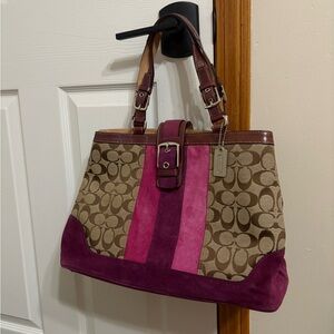 Coach Vintage Signature Stripe Suede Jacquard Pink and Purple